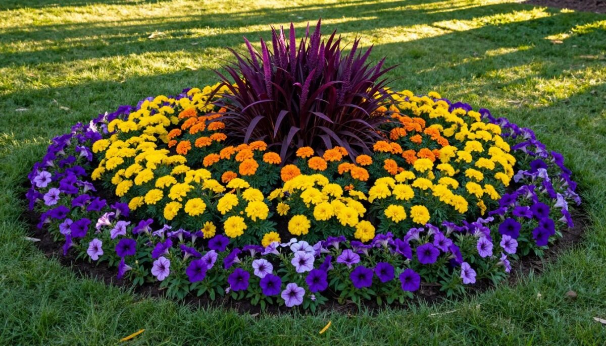 Vibrant island bed with complementary colors
