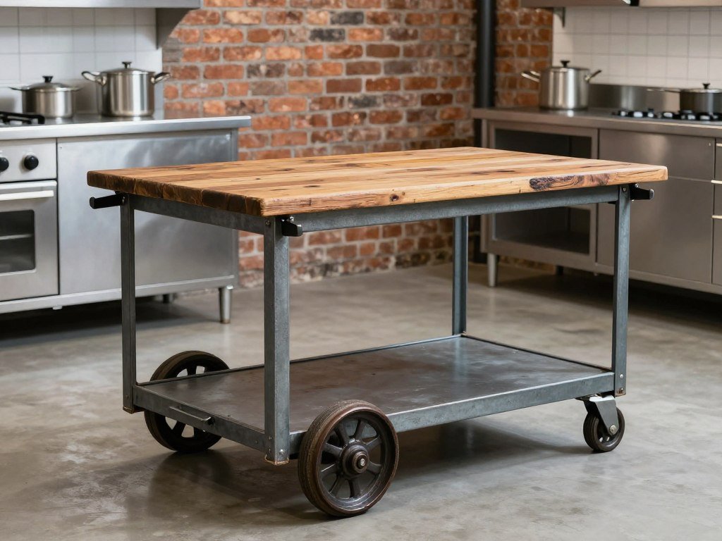 Vintage industrial factory cart as kitchen island