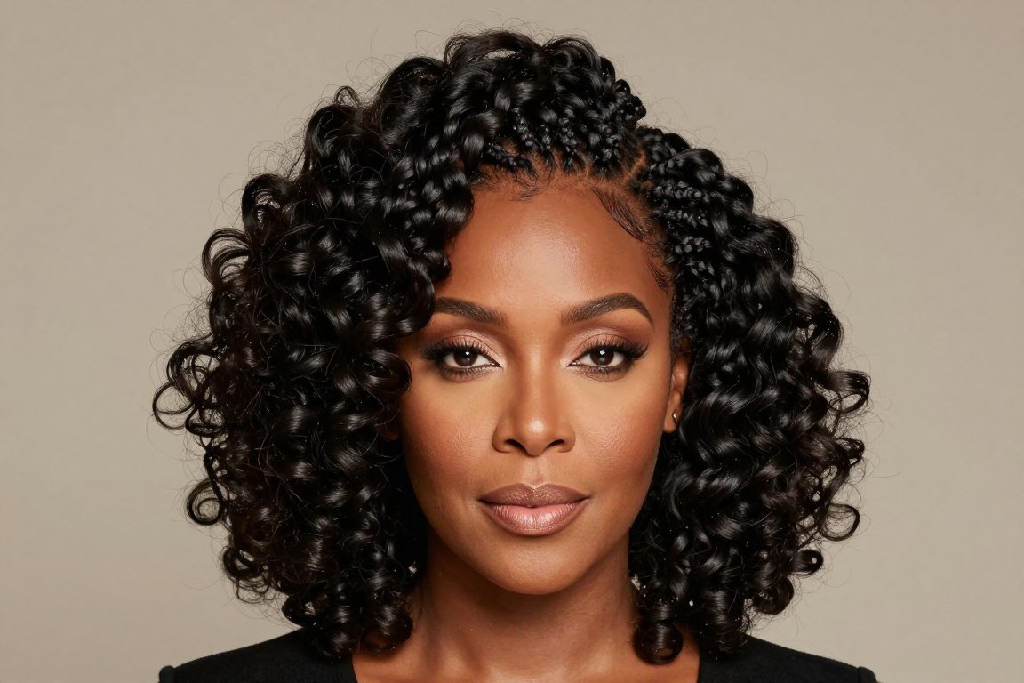 Voluminous crown braid showing fullness and regal appearance for older Black women