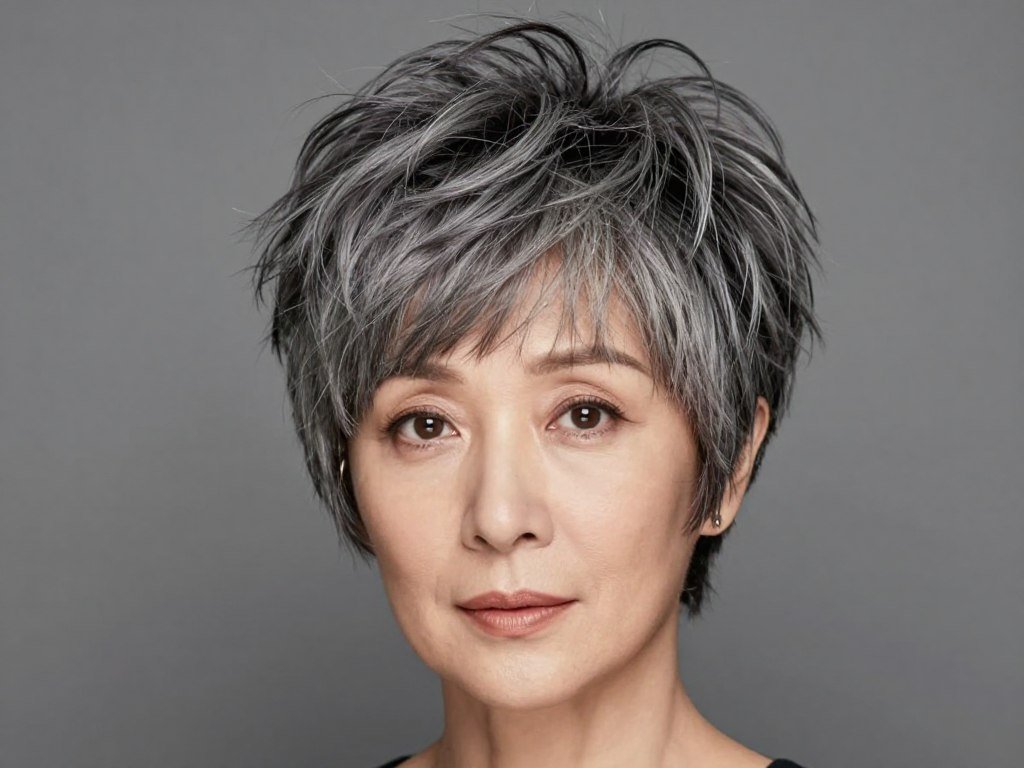 Voluminous crown pixie with dramatic height on top