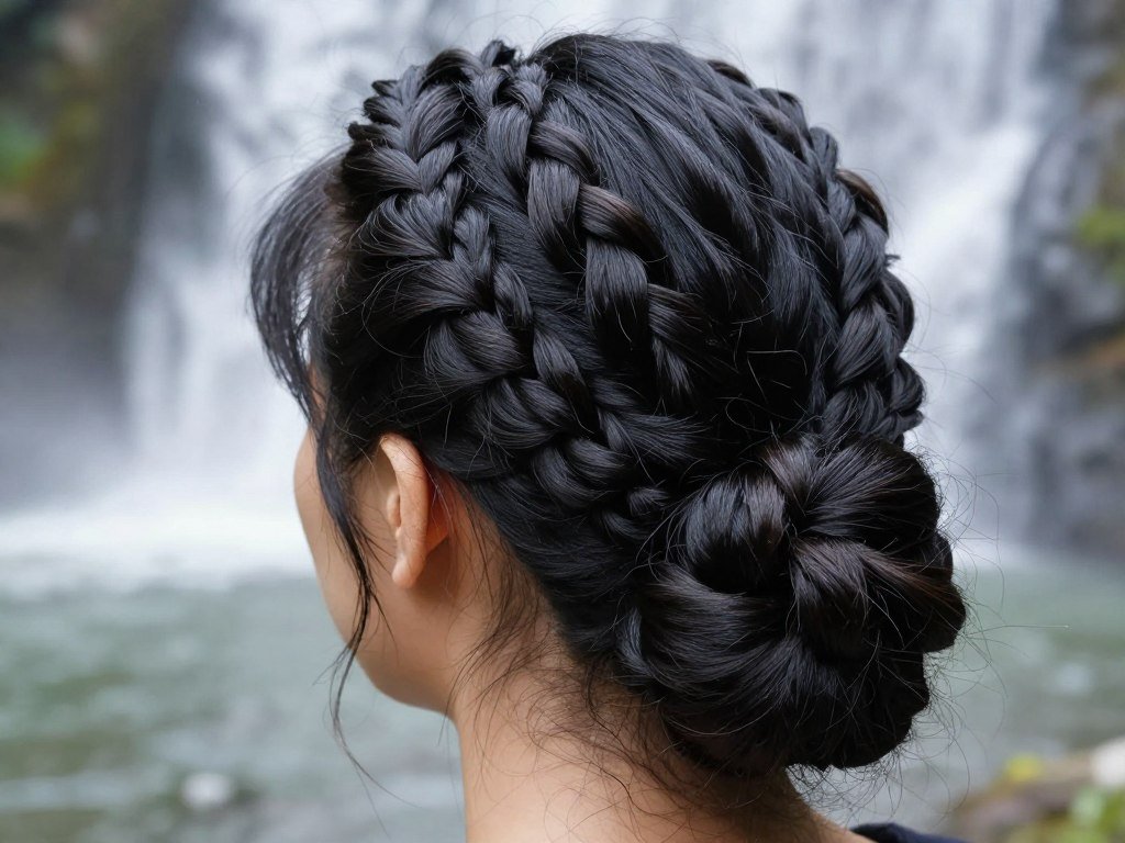Waterfall twist detail showing cascading technique and romantic styling