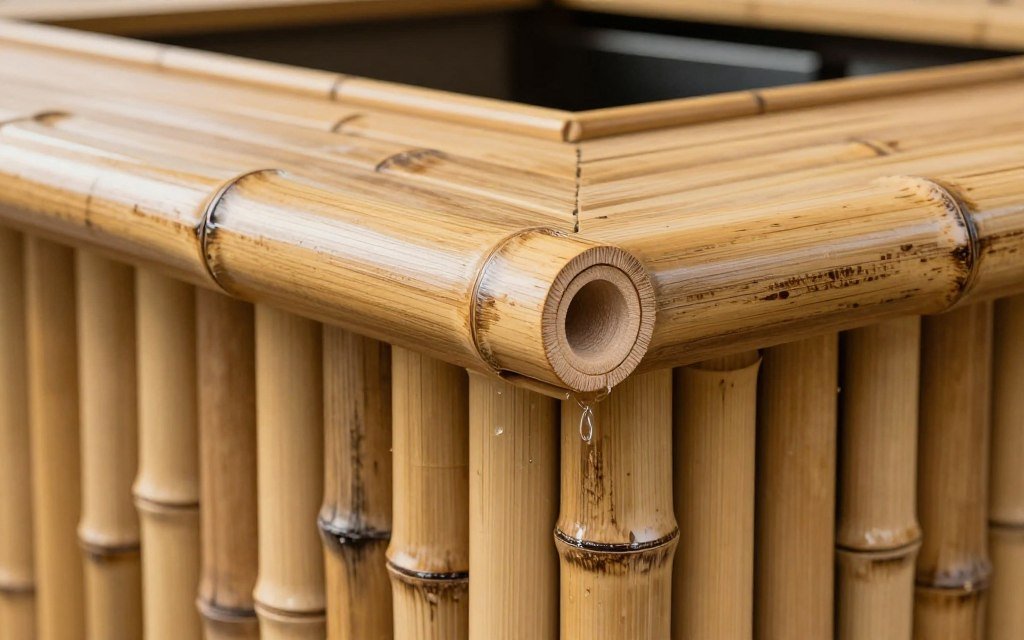 Weatherproofed bamboo tiki bar materials close-up
