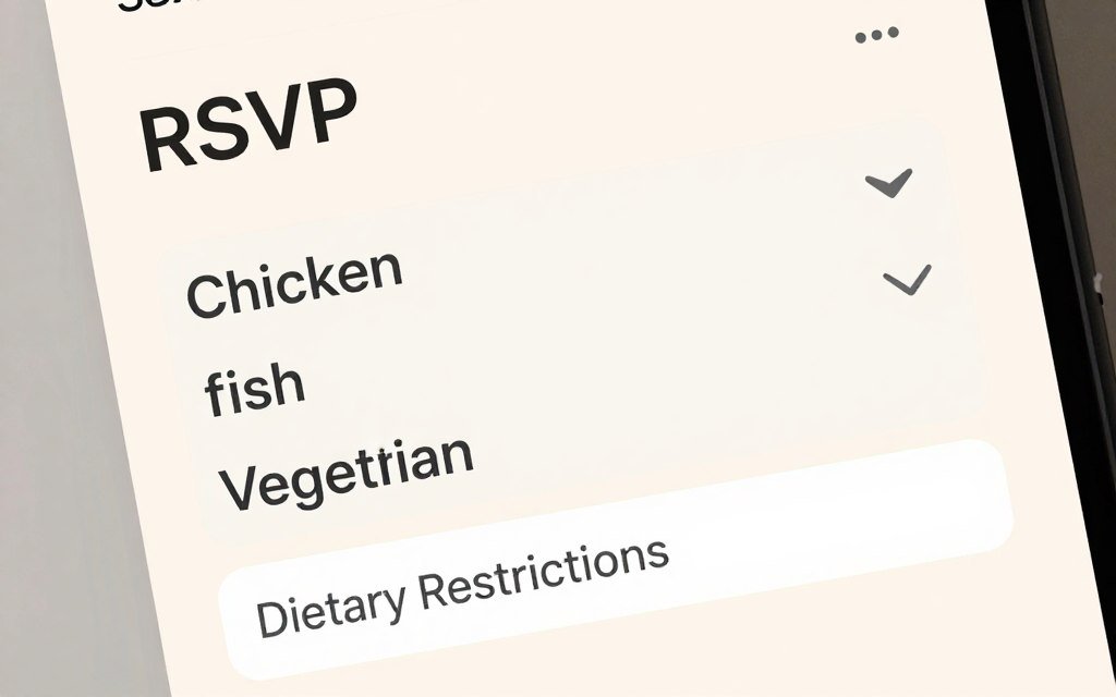 Wedding meal preference selection dropdown on RSVP form