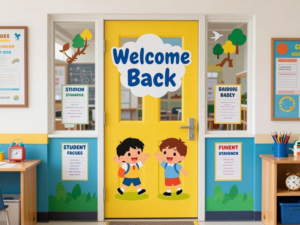 Welcome back to school classroom door for new school year