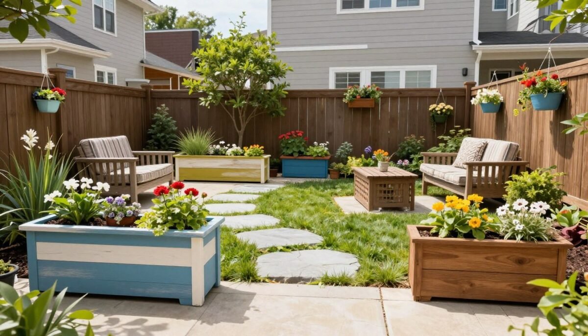 Well-maintained DIY yard featuring multiple creative decor projects and seasonal updates