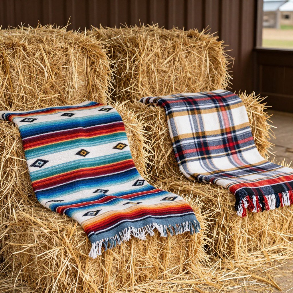 Western party hay bale seating with blankets