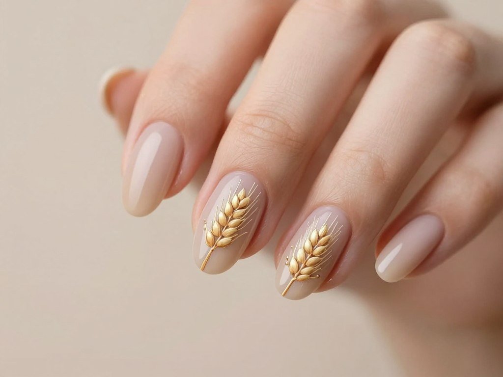 Wheat stalk botanical nail design