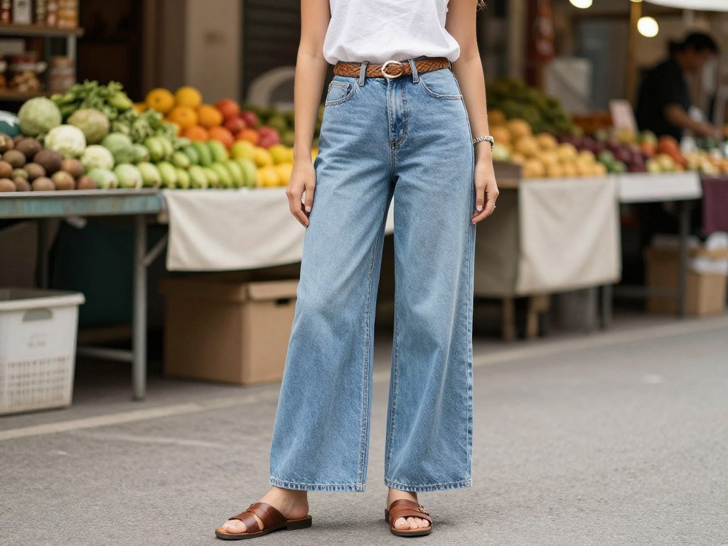 Wide-leg denim with linen tank summer outfit