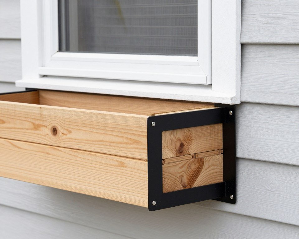 Window box construction showing mounting brackets