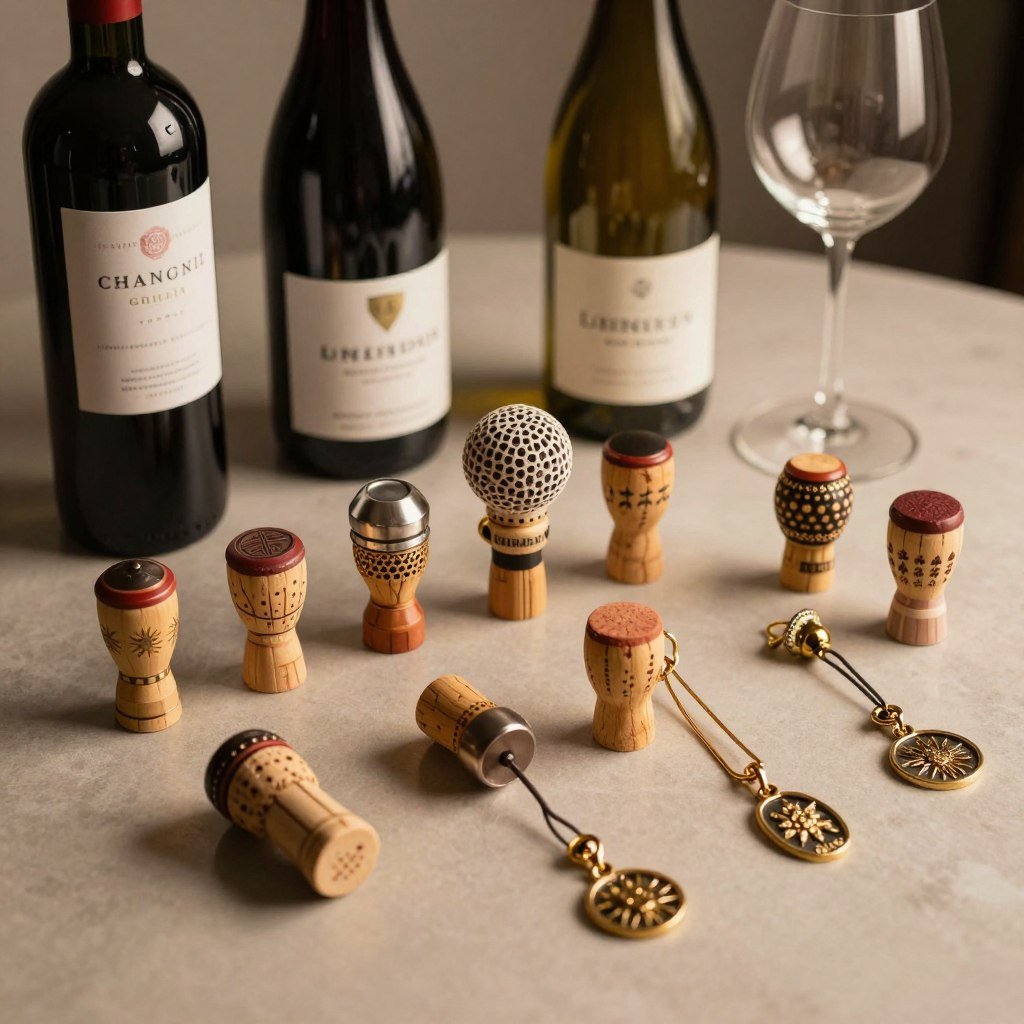 Wine bottle accessories and stoppers as baby shower prizes