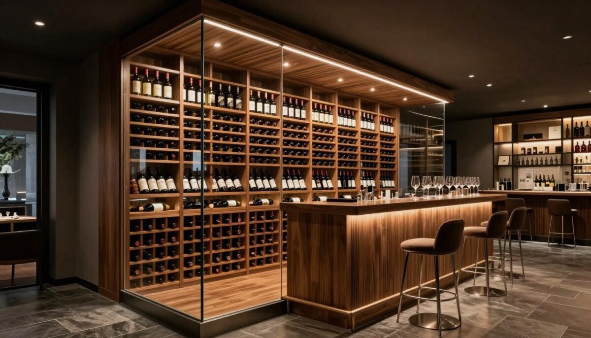 Wine cellar bar with climate control and extensive storage for built-in bar ideas