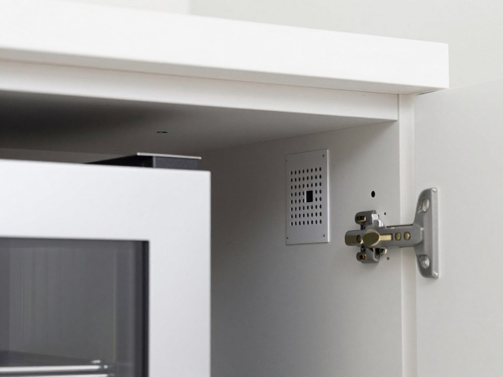 Wine fridge installed in cabinet opening with ventilation space