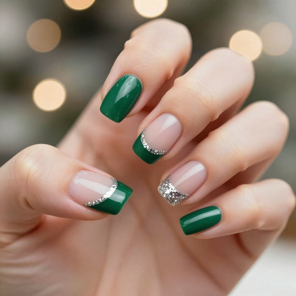Winter French tips with jewel tones and sparkle