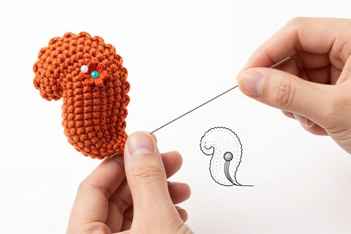 Wire armature technique for poseable crochet squirrel tail