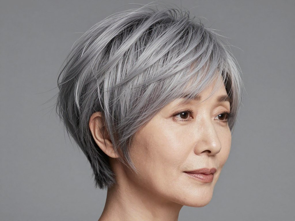 Wispy gray pixie with delicate feathery layers