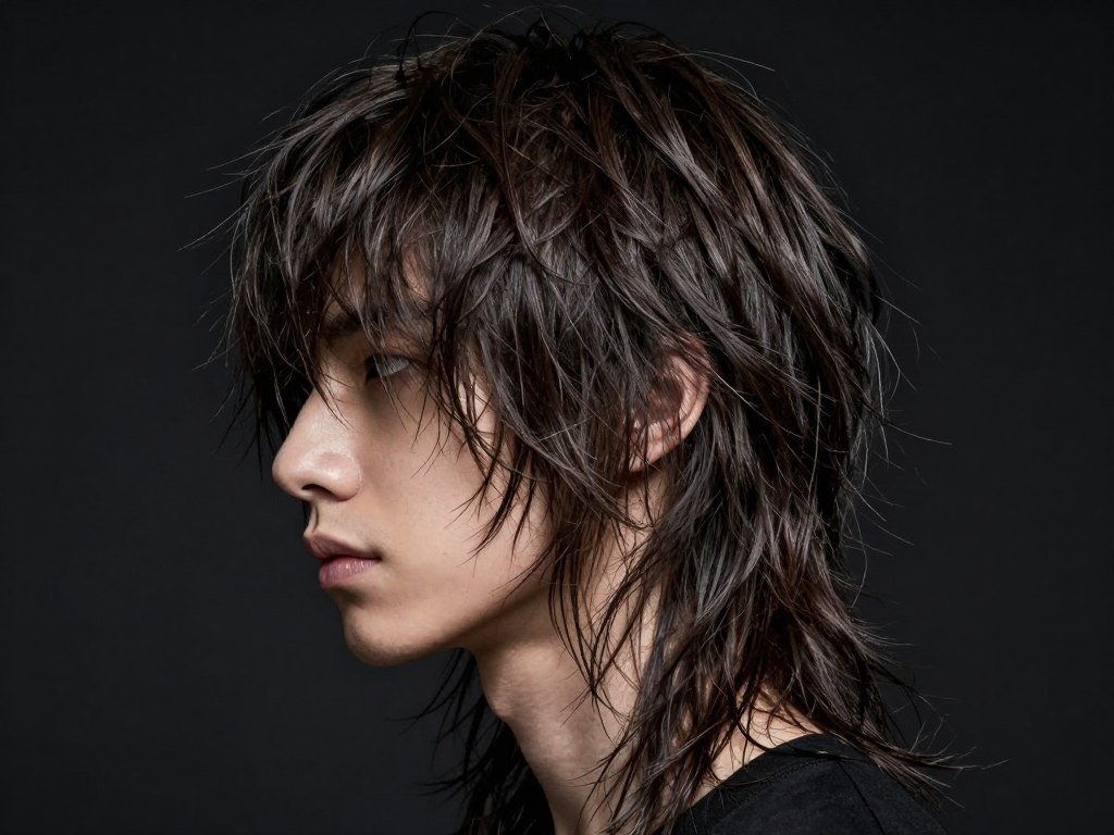 Wolf cut hairstyle with dark hair color and witchy aesthetic