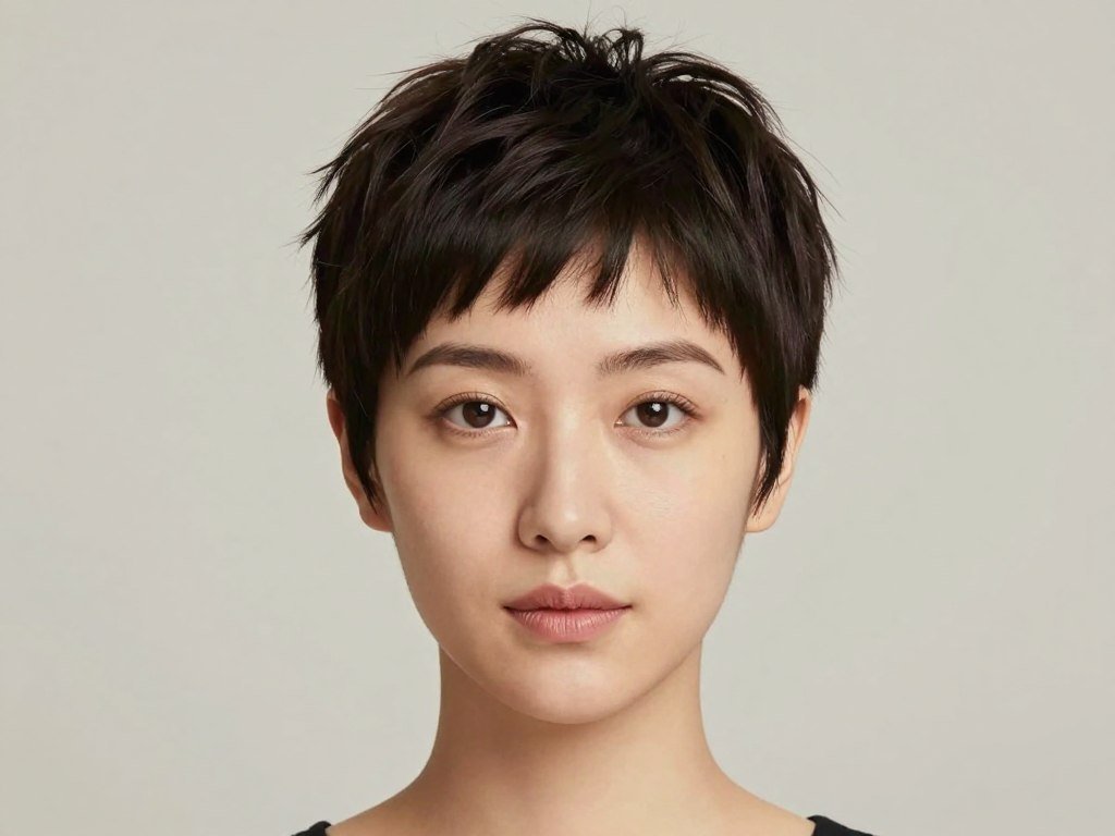 Woman with oval face wearing textured pixie cut
