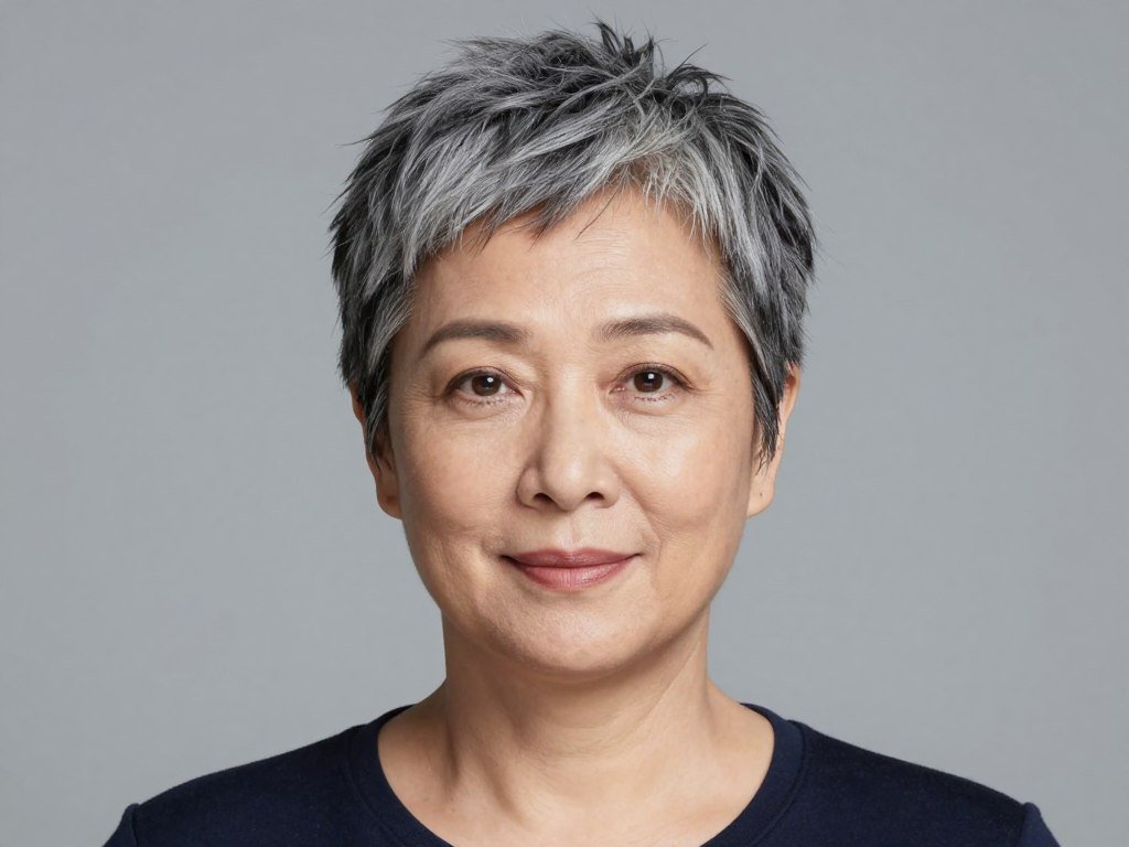 Woman with round face shape in flattering short hairstyle with height