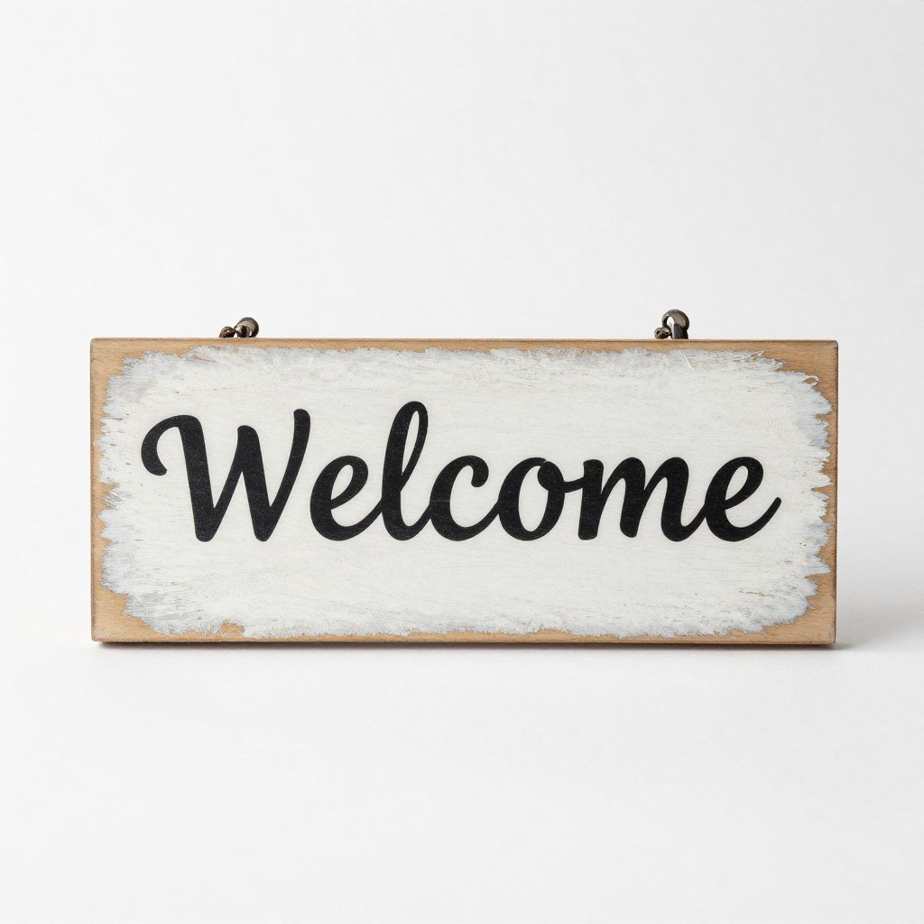 Wooden decorative sign saying Welcome