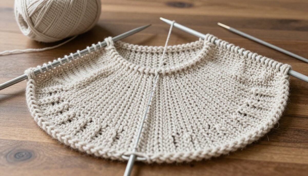 Work in progress Yngrid Cardigan on circular needles showing yoke construction