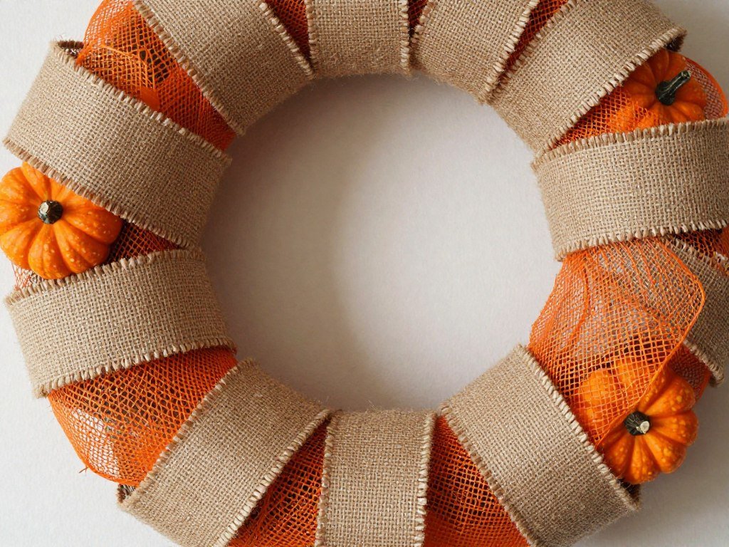 Wreath combining burlap and deco mesh curls