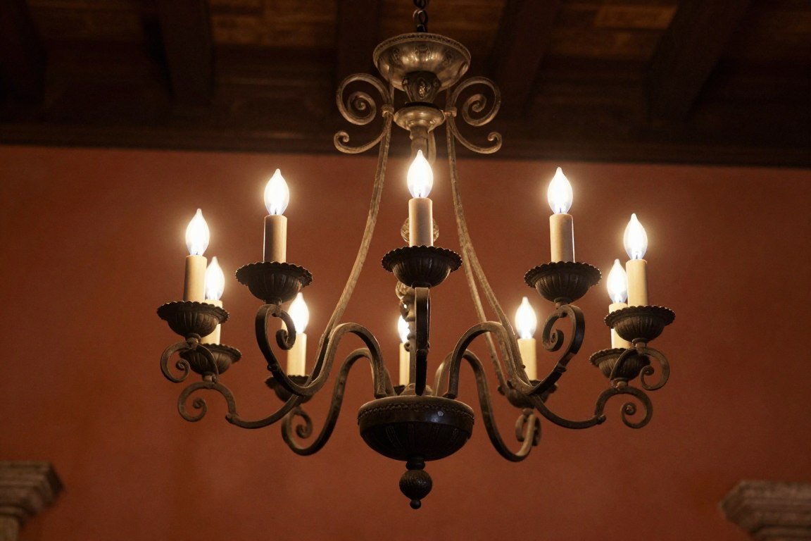 Wrought iron light fixture in Mexican home decor style