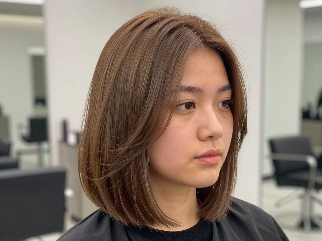 angled long bob haircut round face shape