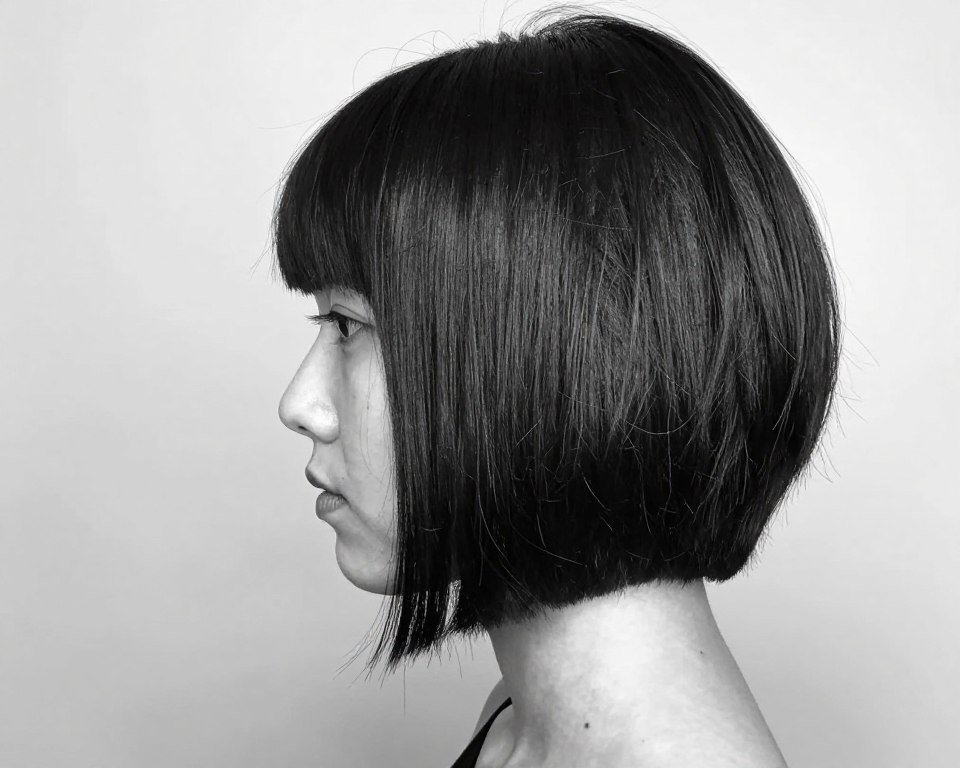 angular asymmetrical bob showing sharp lines and dimension