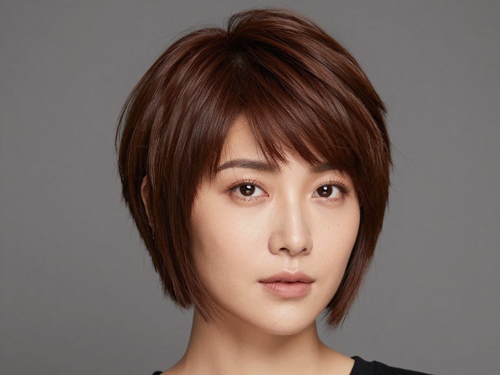 angular pixie bob haircut creating length for round face