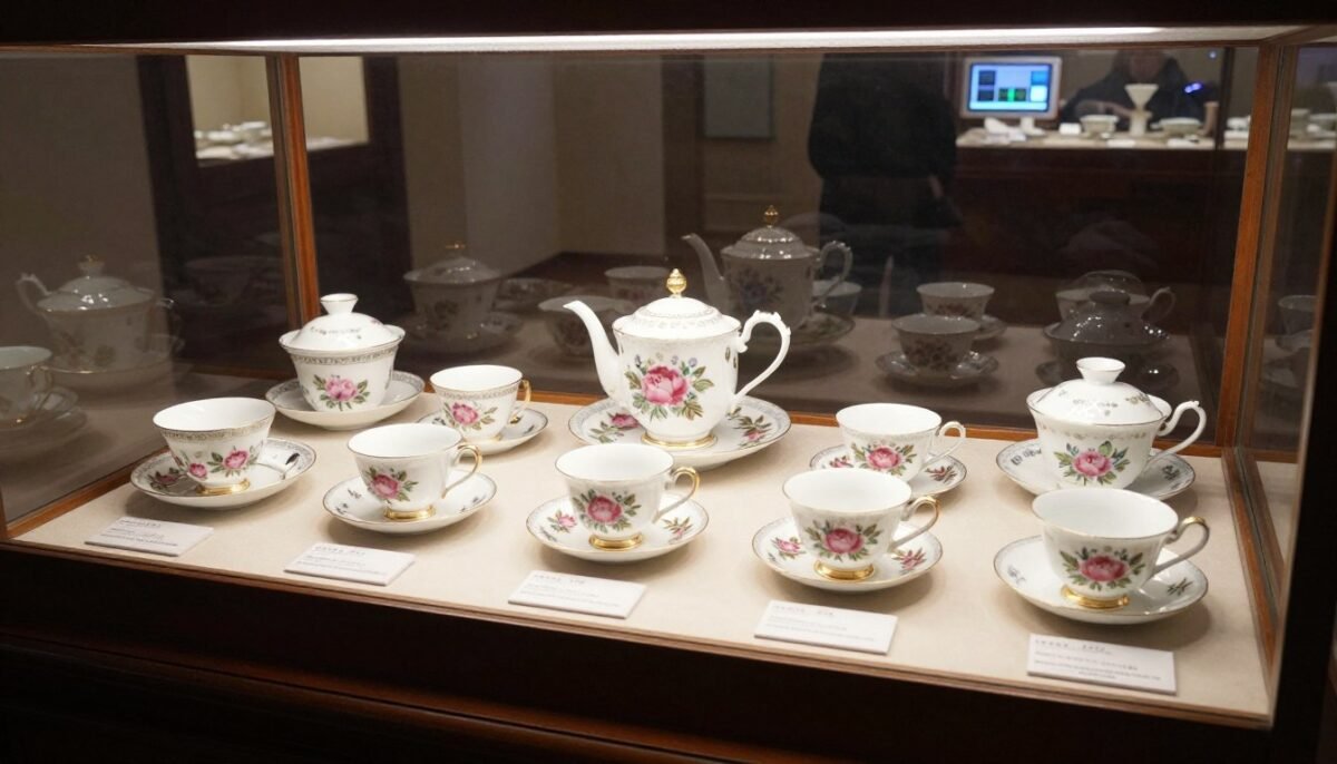 antique bone china tea cups in secure locked display cabinet antique bone china tea cups in secure locked display cabinet
