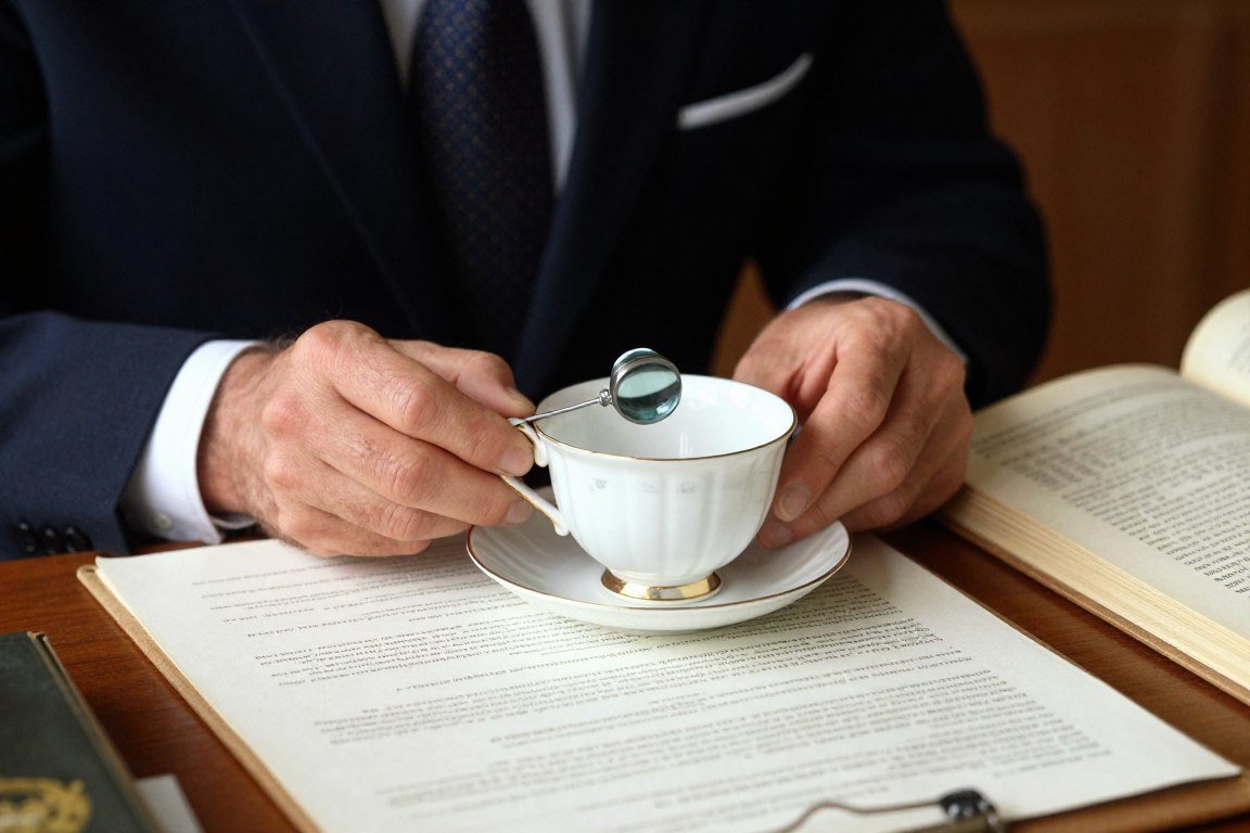 appraiser examining tea cup with loupe and documentation