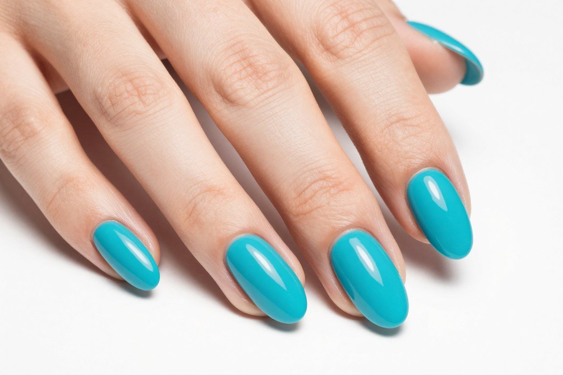 aqua blue solid color summer nails