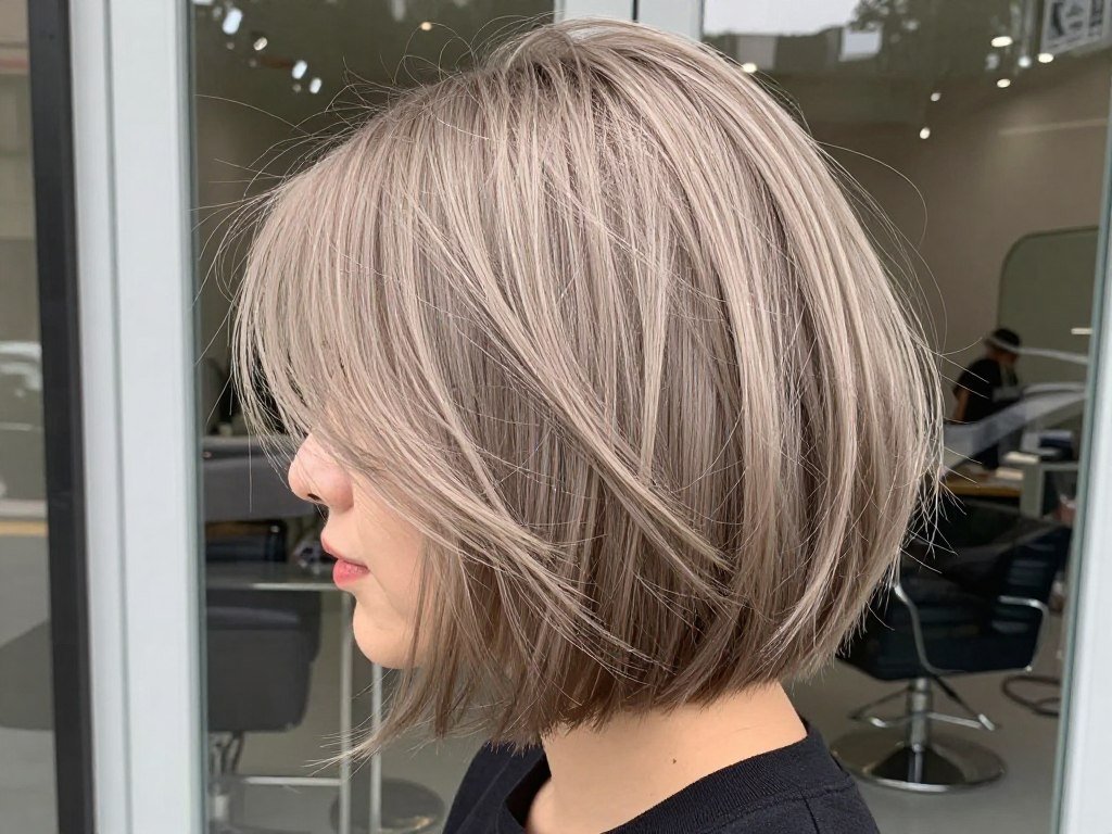 ash blonde bob with lived in color