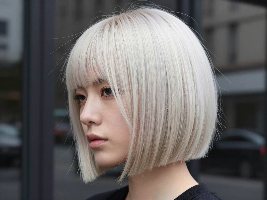 asymmetrical bob haircut on thin fine hair with angular lines