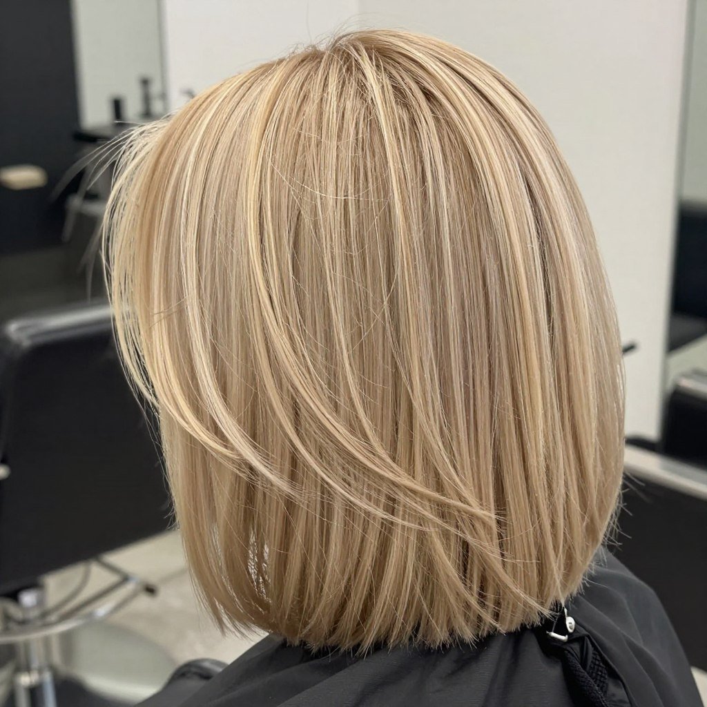 back view of angled bob showing graduation and stacking