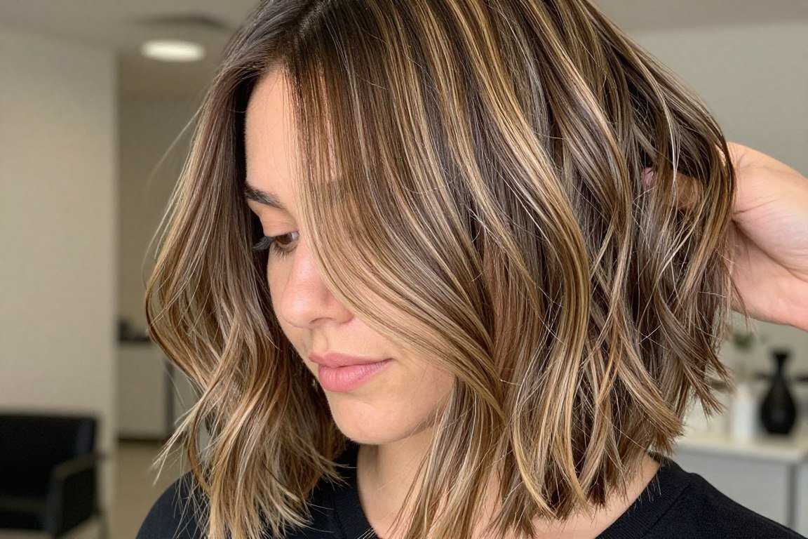 balayage lob showing multi-dimensional color creating depth