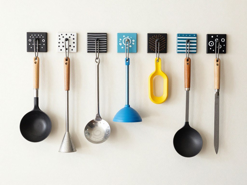 bar accessories hanging on decorative command hooks