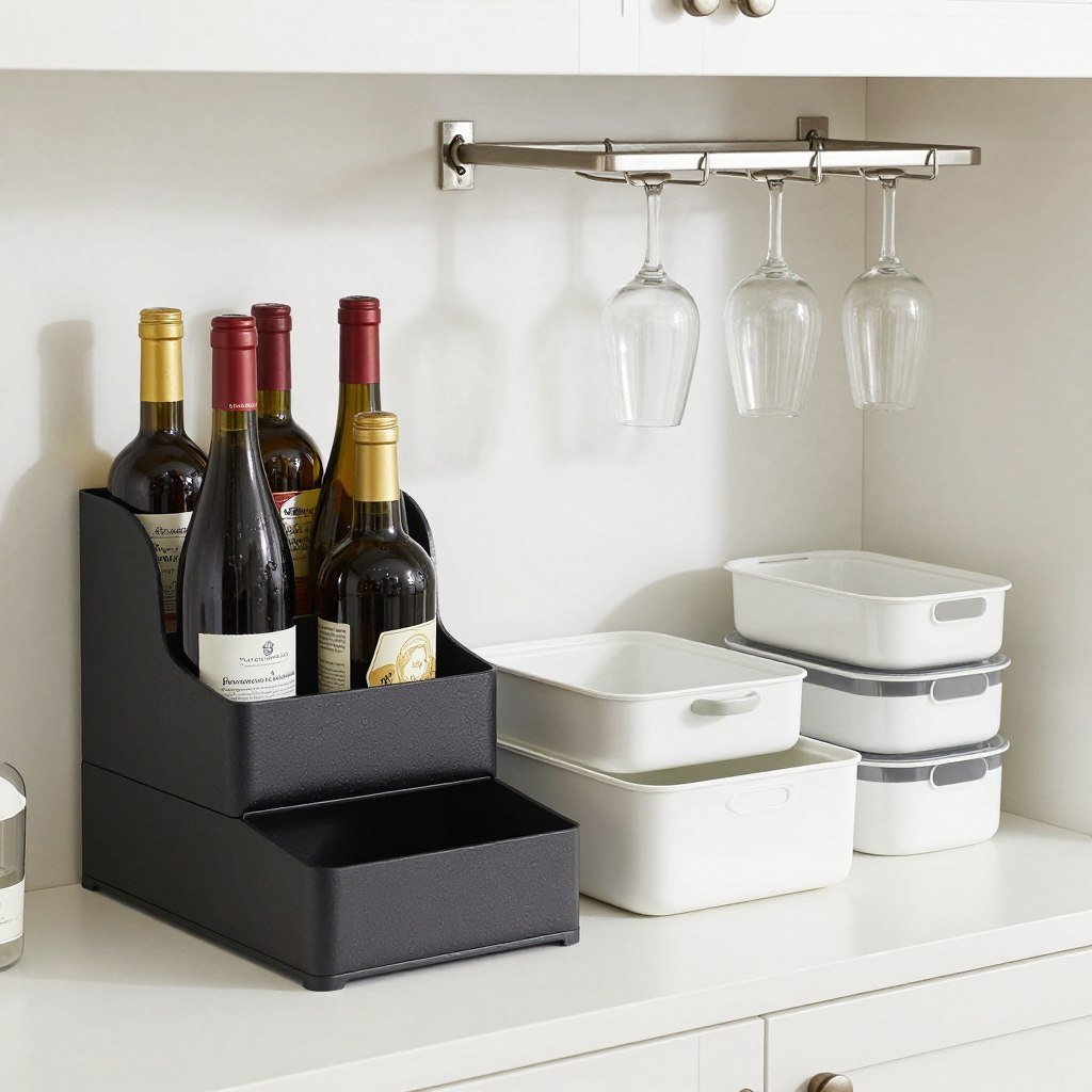 bar storage solutions including organizers and glassware racks
