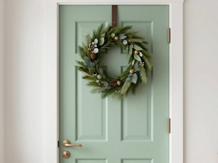 beautiful bedroom door with creative decor ideas featuring wreath and paint