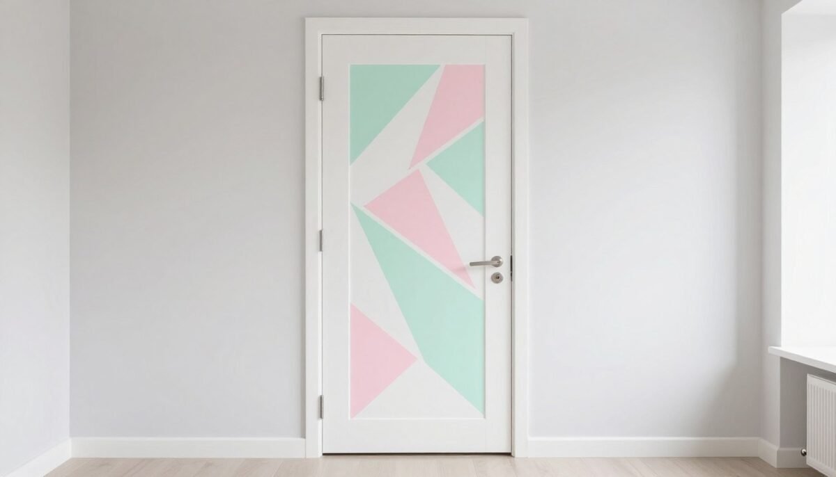 bedroom door with geometric pattern paint design and door decor