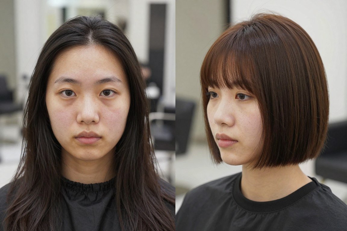before and after pixie bob transformation for square face