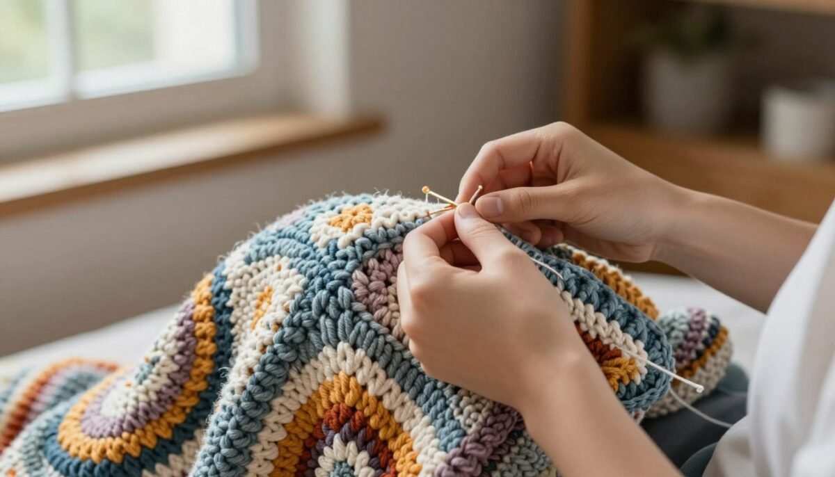 beginner crocheter working on simple afghan pattern beginner crocheter working on simple afghan pattern