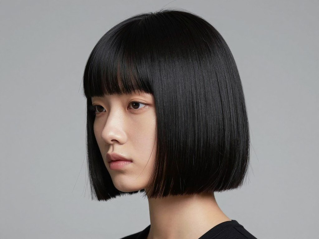 blunt bangs blunt bob long face shape haircut