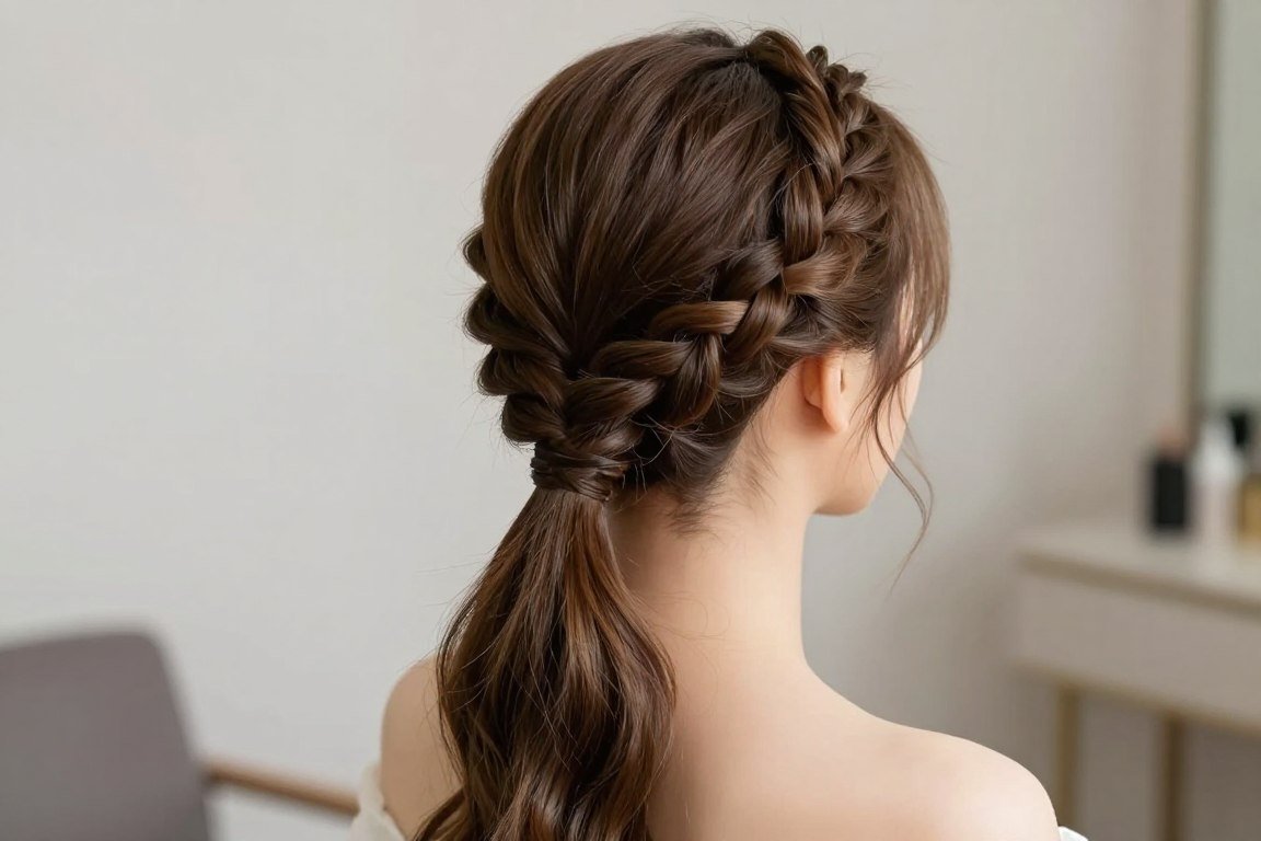 braided ponytail with wrapped detail for thin hair formal event