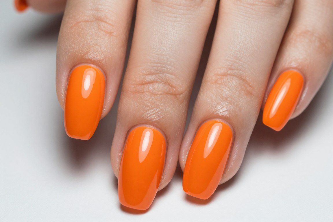 bright orange glossy summer nails