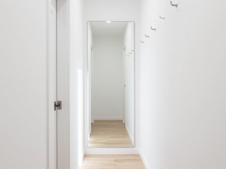 bright tiny hallway with mirrors and light colors making space feel larger