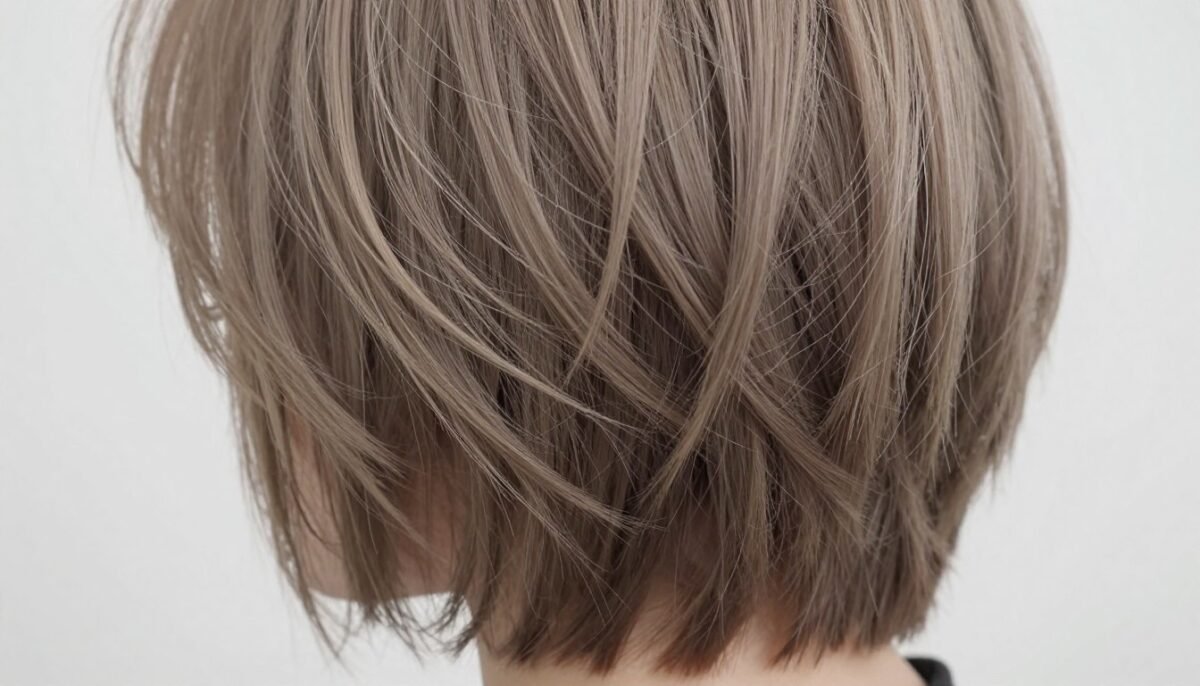 choppy textured ends on medium length haircut for thin hair