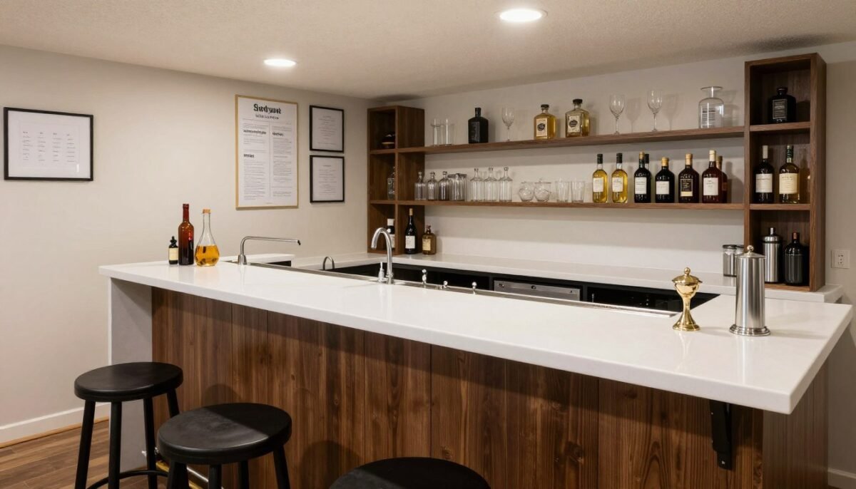 clean organized basement bar showing proper maintenance