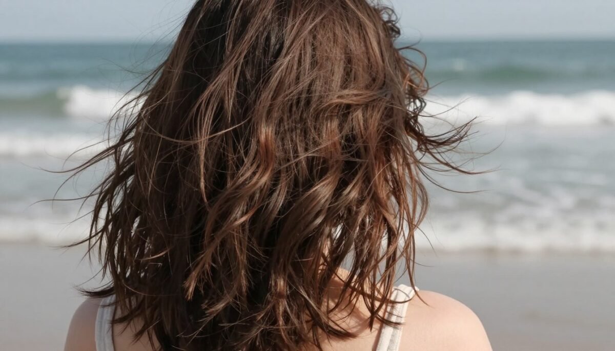 close-up of beachy wave texture in lob showing tousled finish