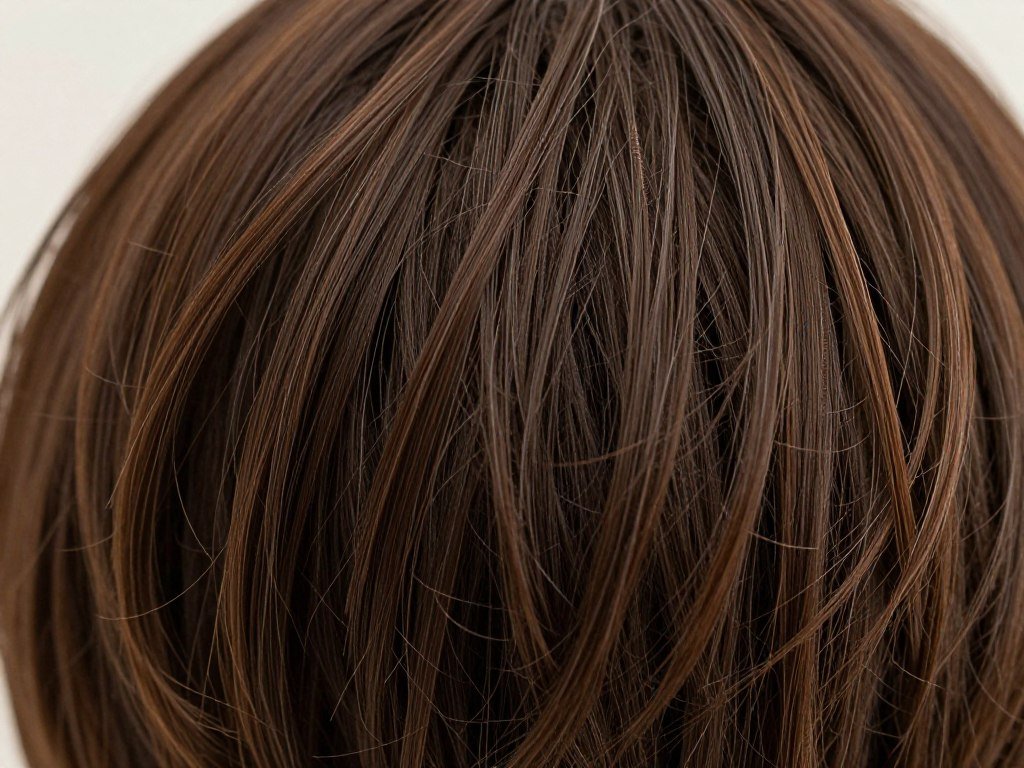 close-up of choppy lob ends showing textured layers